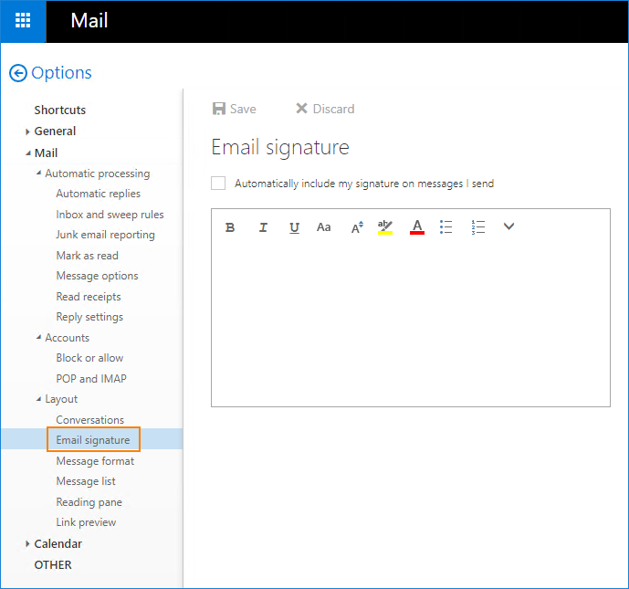 visa por correo electrónico en el acceso web de Outlook