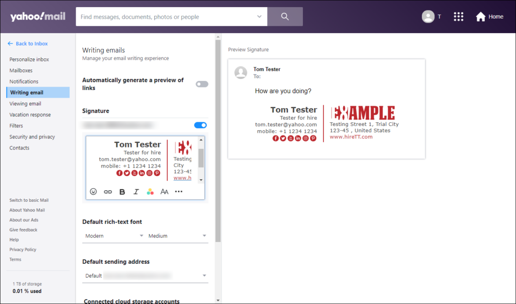 change font in yahoo mail