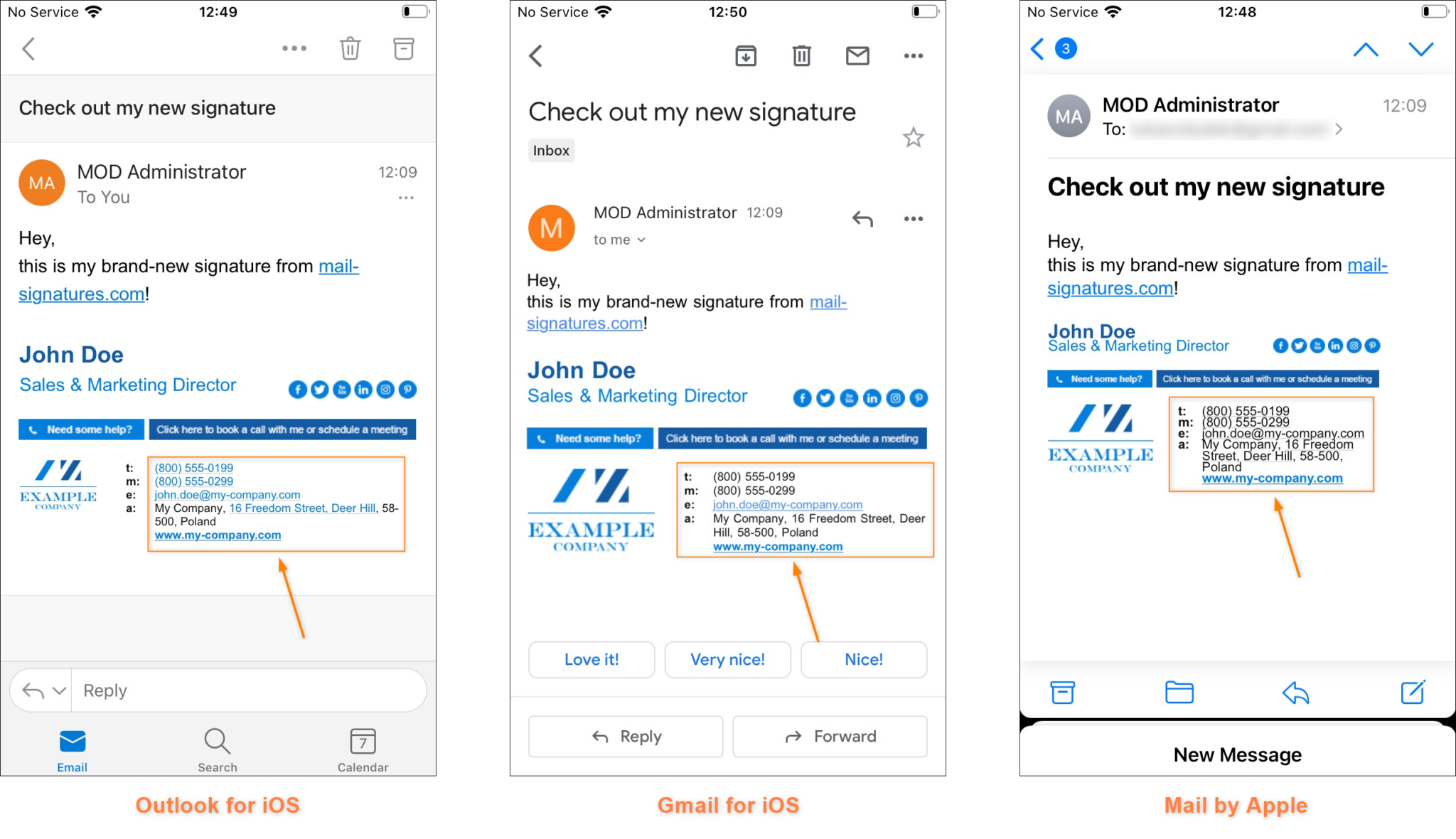 How most popular email clients for iOS support email signatures